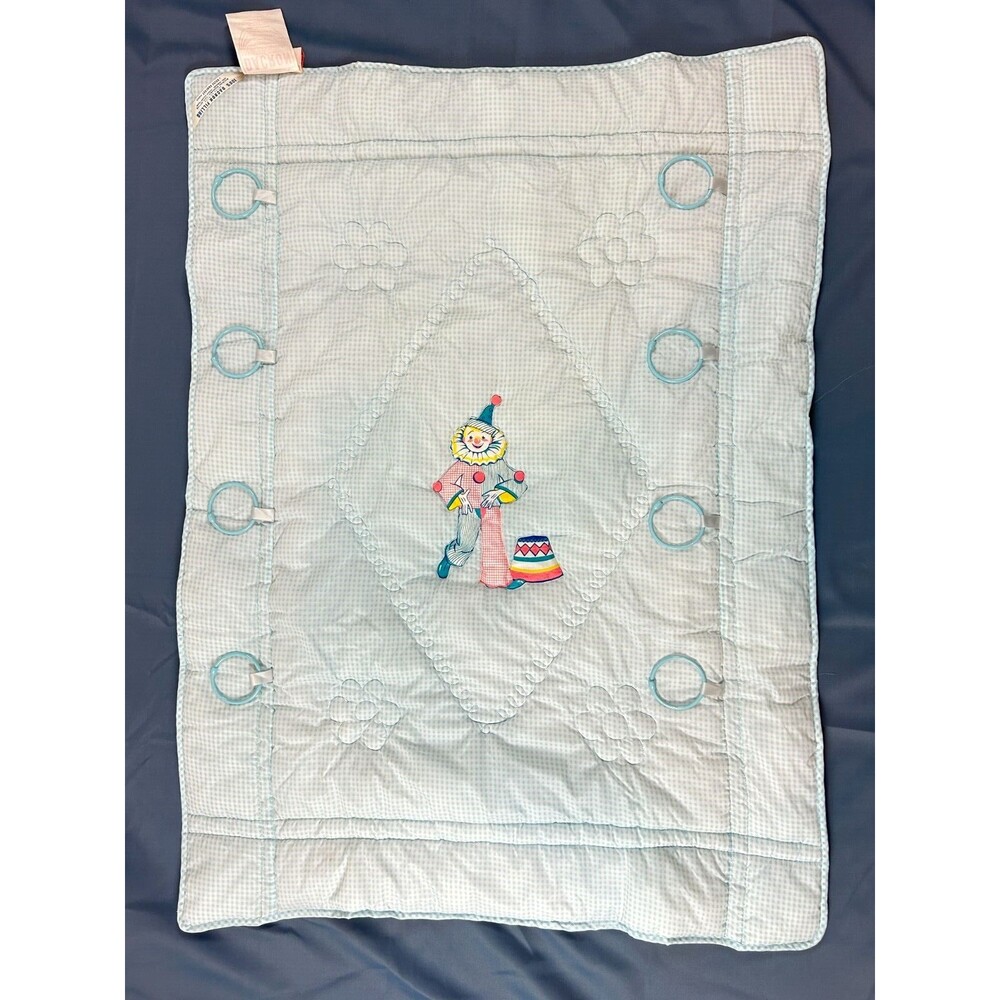 Vintage NOS Kozee Komfort Blue Gingham Clown Baby Quilt Blanket 35" X 47" - Picture 2 of 16